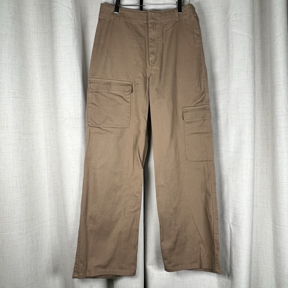 Quince Organic Stretch Cotton Twill Cargo Pants Women's 10 Ligh Khaki Wide Leg